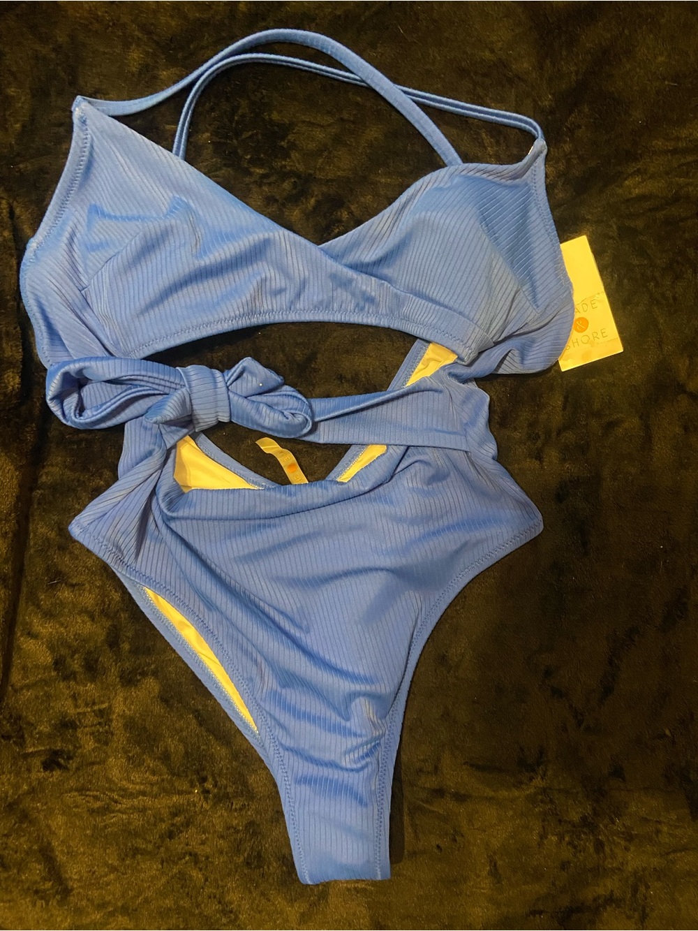 Shade & Shore Blue Ribbed Cutout One-Piece Swimsuit